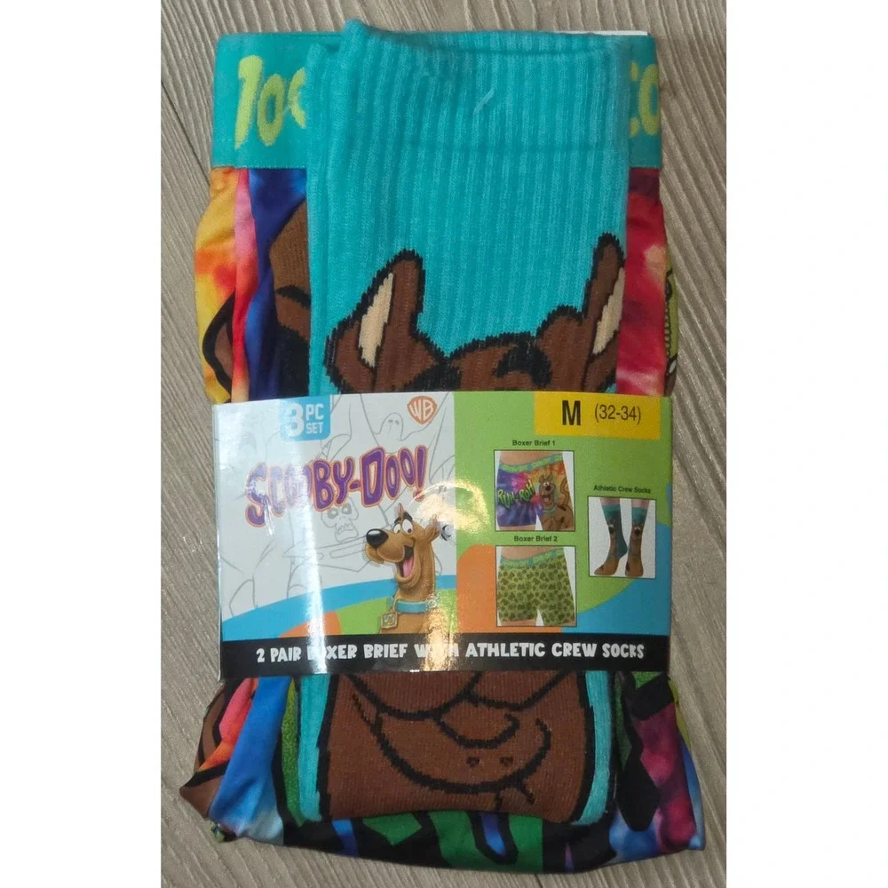 Scooby-Doo Mens 3 Piece Set 2 Pack Boxer Briefs and Athletic Crew Socks Medium